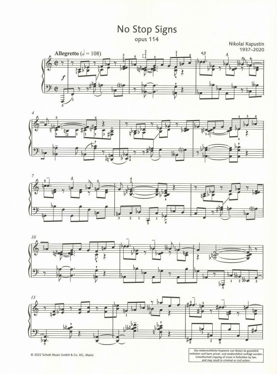 Kapustin, No Stop Signs op. 114 (Schott)