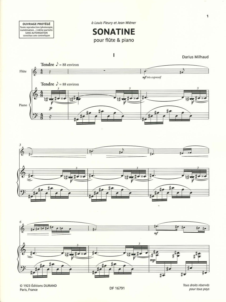 Milhaud, Sonatine op. 76 (Lemaitre) (Durand)