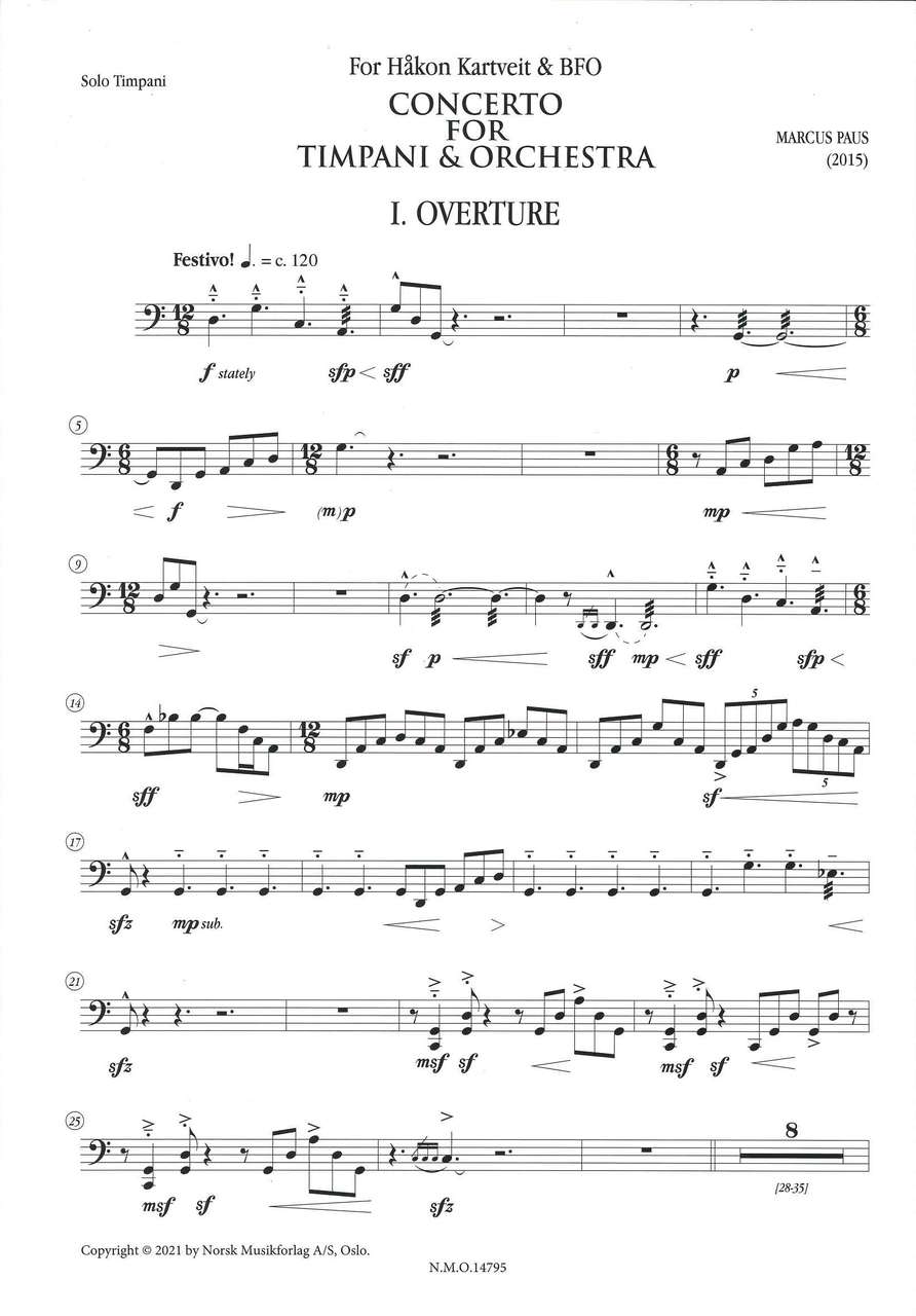 Paus, Concerto for Timpani (Timp,Pf) (Norsk)