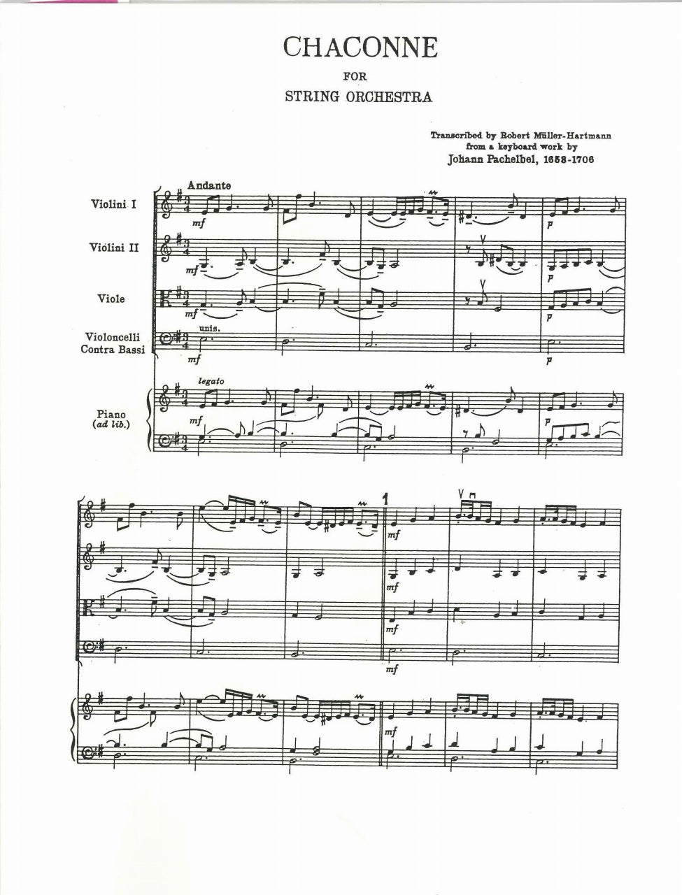 Pachelbel, Chaconne in e: Score (Luck's Music)