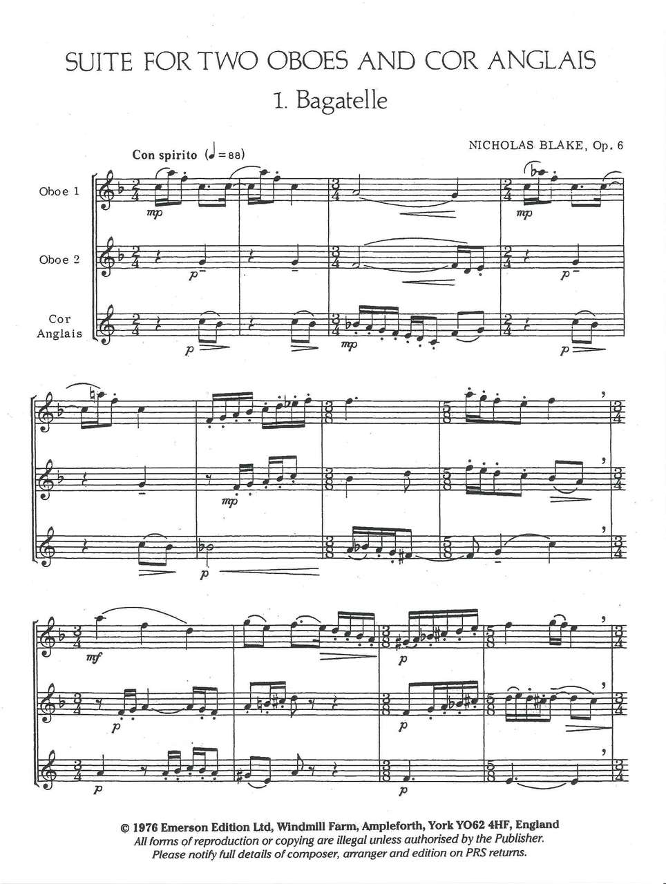 Blake,N., Suite op. 6 (2Ob,EHr) (Emerson Edition)