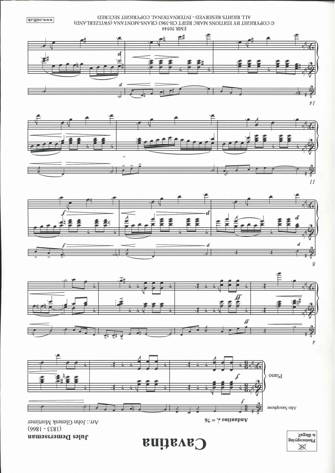 Demersseman, Cavatina (ASax,Pf) (Reift)