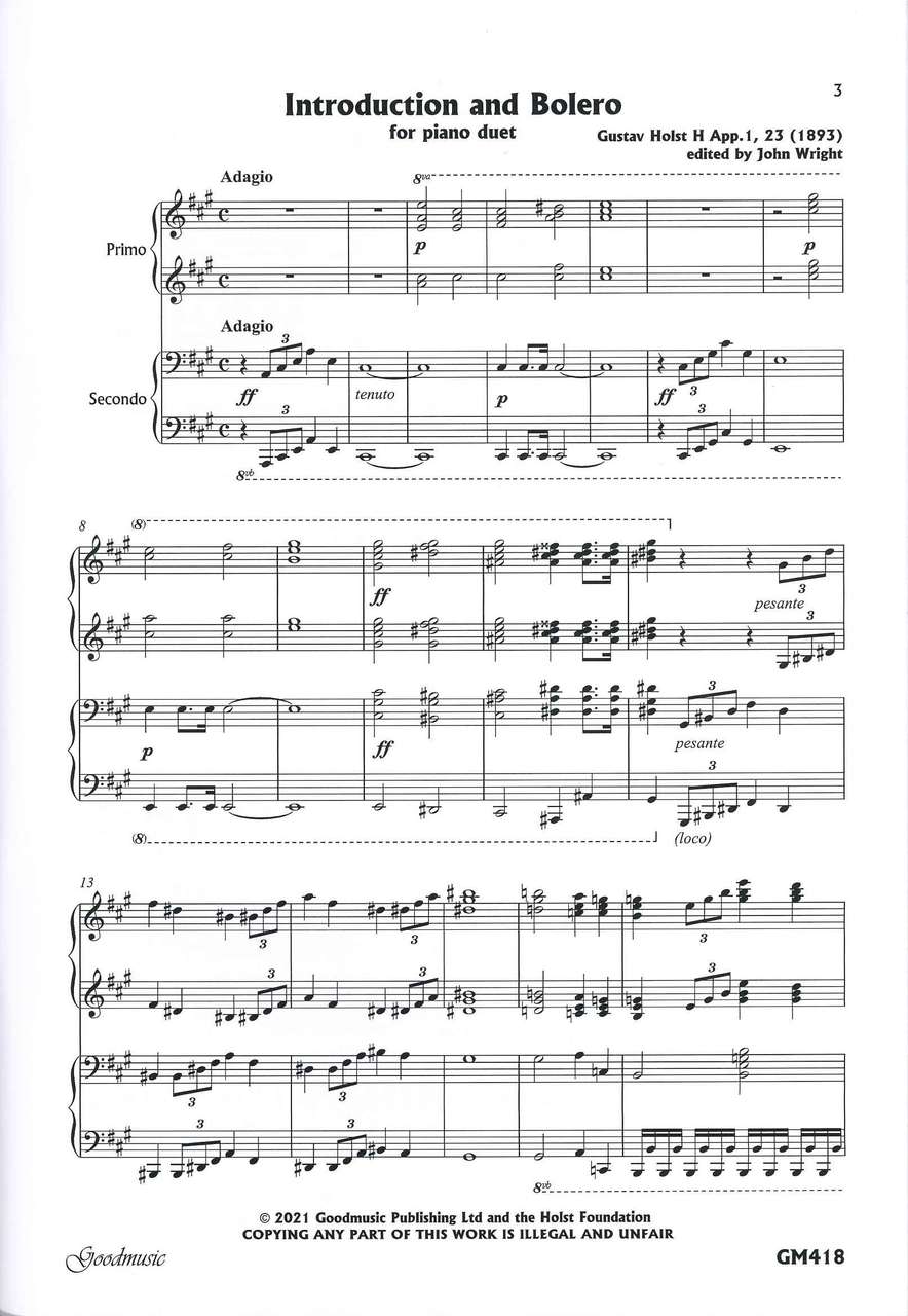 Holst, Introduction and Bolero (Goodmusic Pub.)