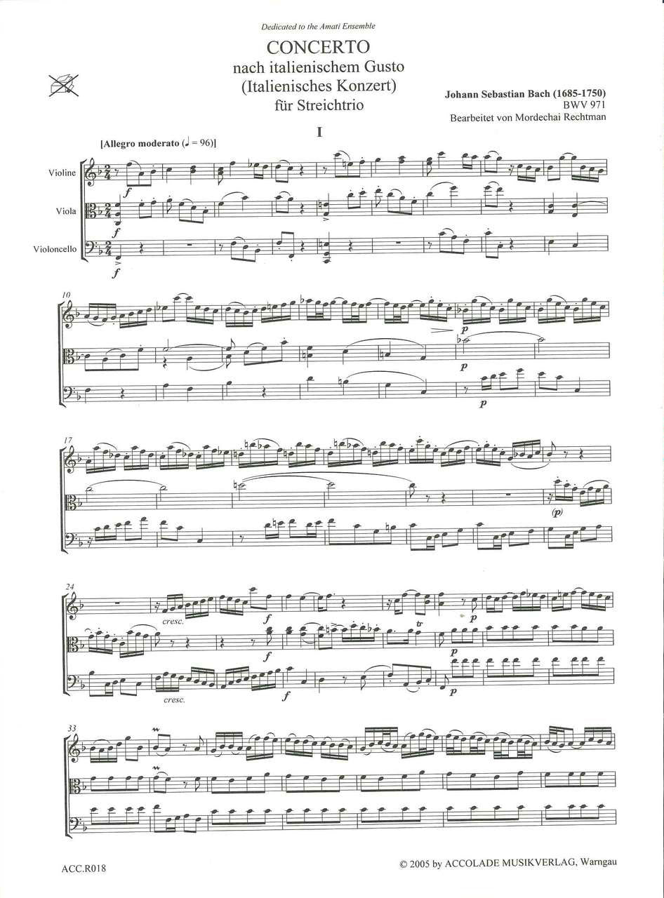 Bach, Italian Concerto BWV 971 (Vn,Va,Vc (Accolade)