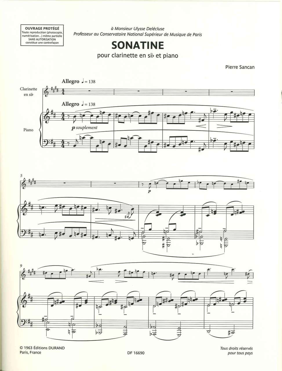 Sancan, Sonatine (BbCl,Pf) (Lemaitre) (Durand)