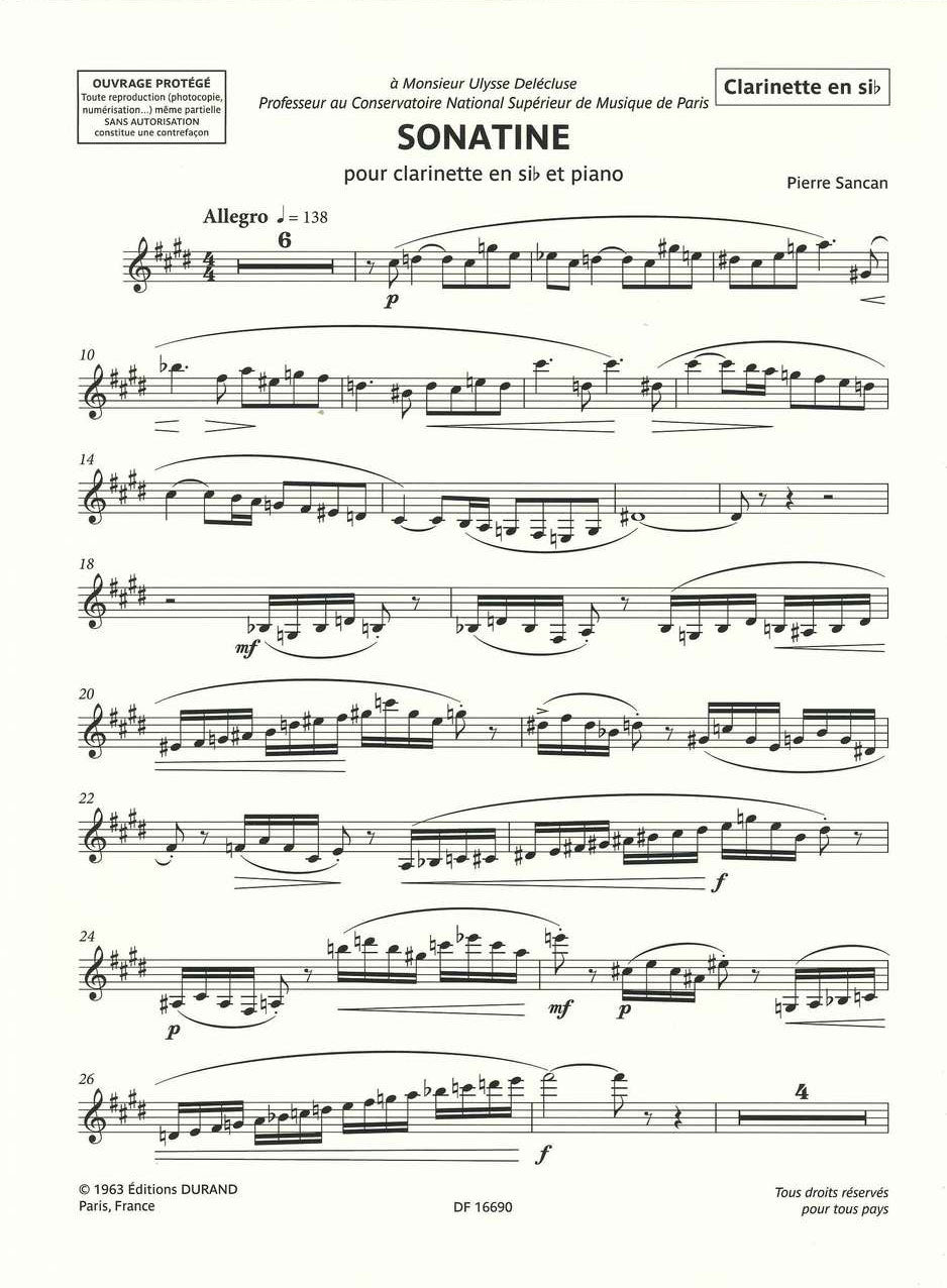 Sancan, Sonatine (BbCl,Pf) (Lemaitre) (Durand)
