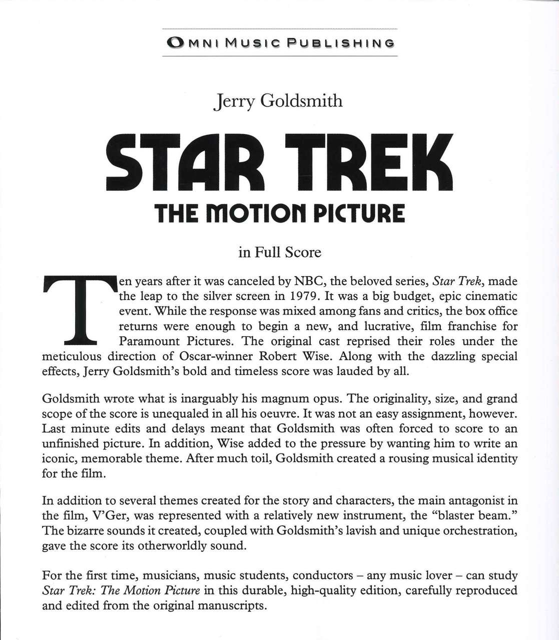 Goldsmith, Star Trek: The Motion Picture (Omni Music Pub.)