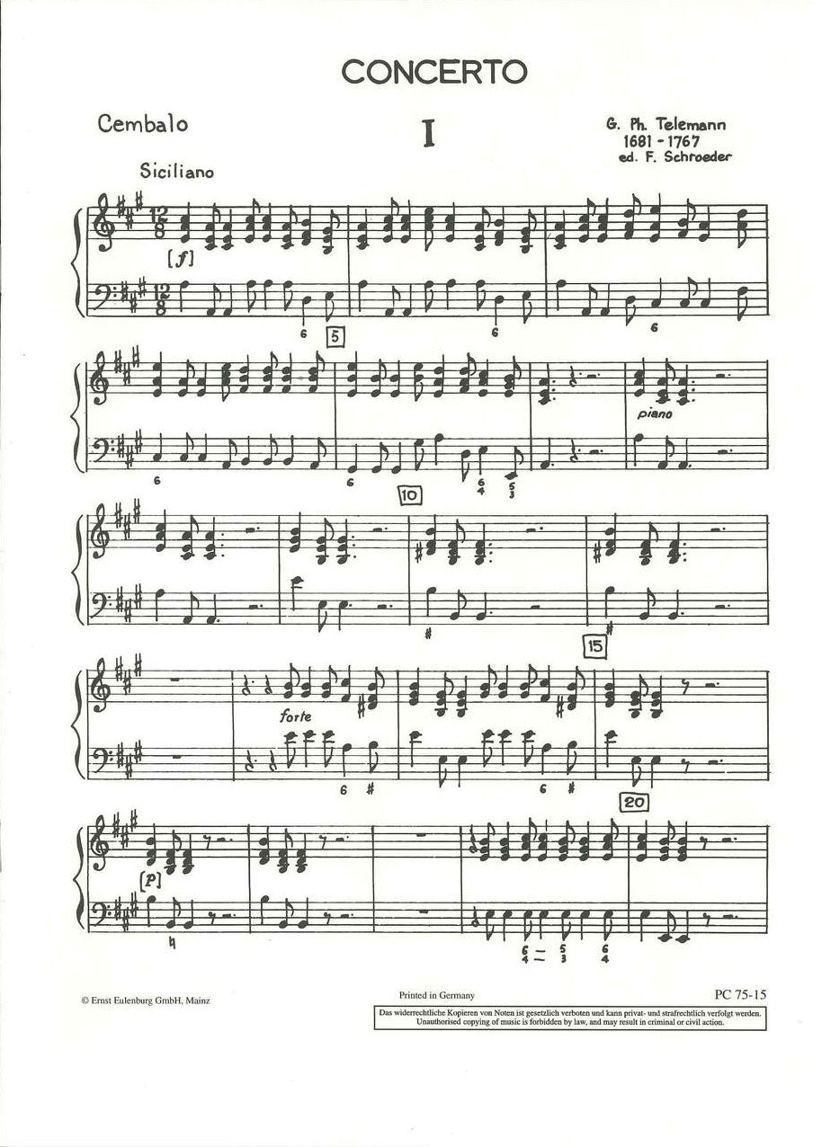 Telemann, Concerto in A: Cembalo (Schott)