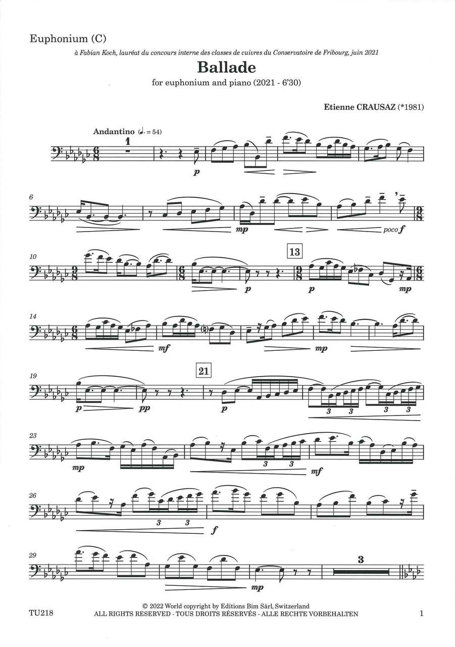 Crausaz, Ballade for Euphonium & Piano (Bim)