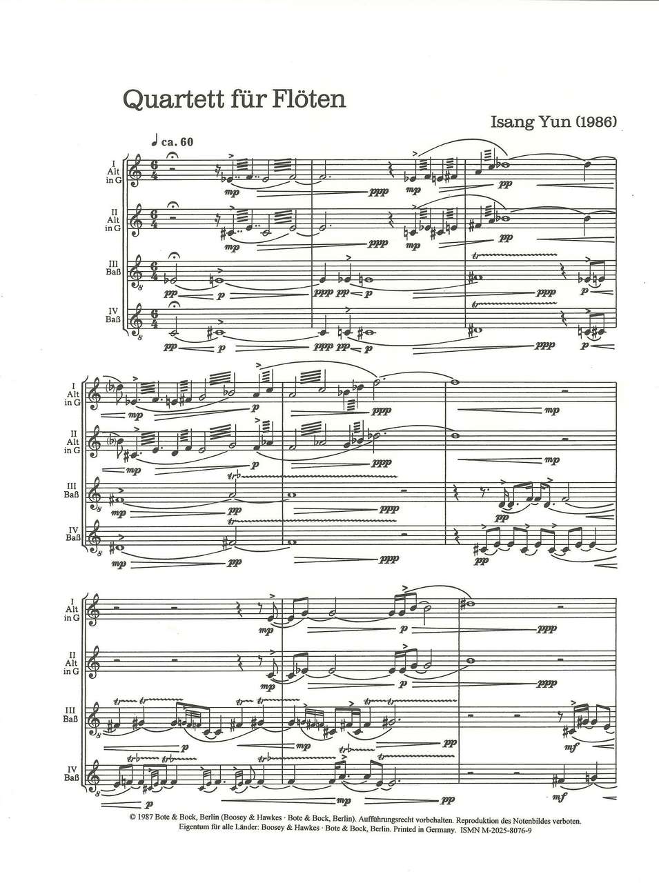 Yun, Quartett fur Fl. 3 Playing Scores (Bote & Bock)