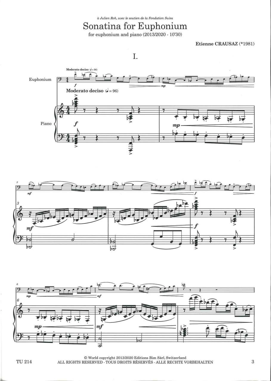 Crausaz, Sonatina for Euphonium & Piano (Bim)