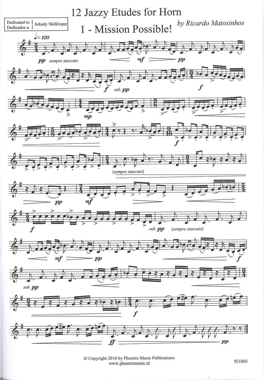 Matosinhos, 12 Jazzy Etudes for Horn (Phoenix Music)