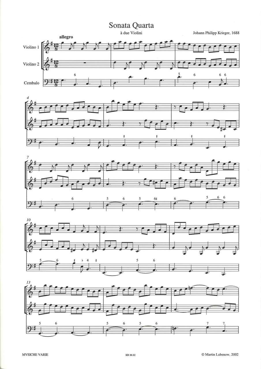 Krieger, 12 Triosonaten, 2: 4-6 (Musiche Varie/Martin Lubenow)