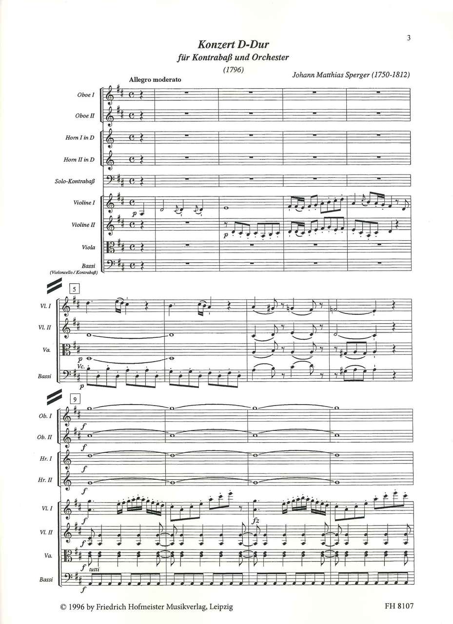 Sperger, Concerto for Contrabass No. 15 (Hofmeister)