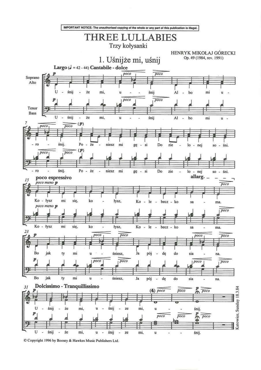 Gorecki, 3 Lullabies op. 49 (Boosey)