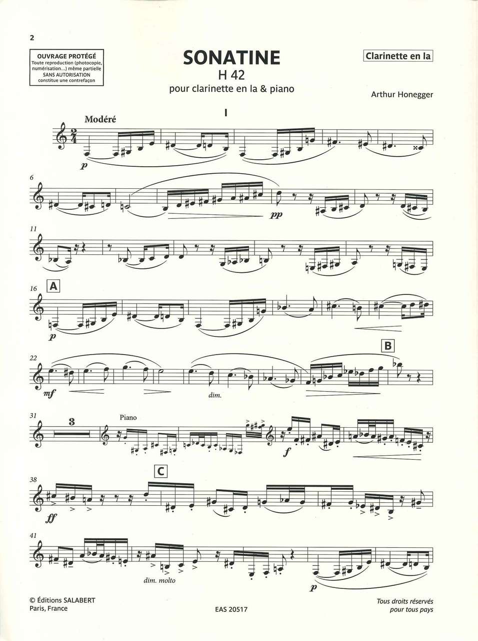 Honegger, Sonatine (Salabert)