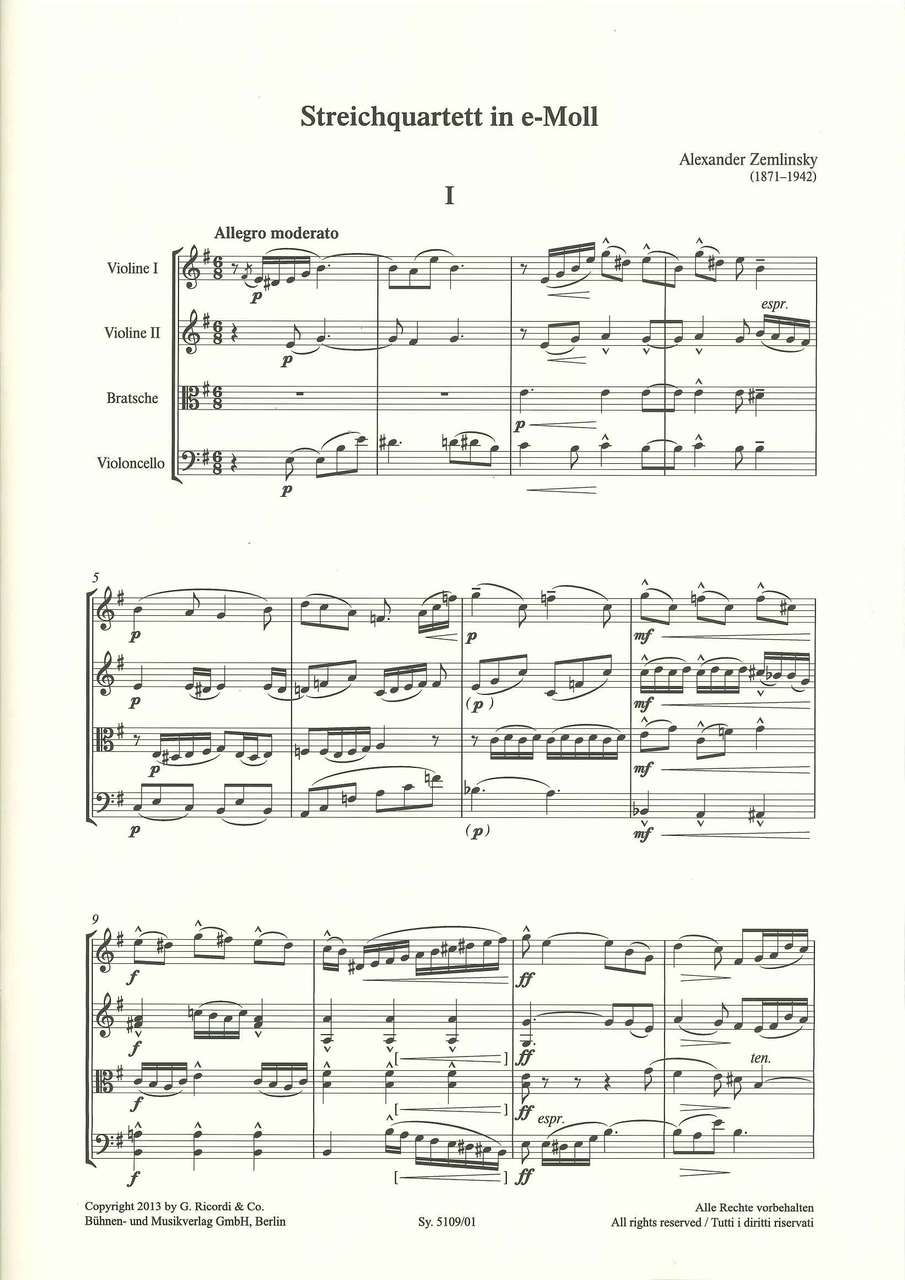 Zemlinsky, String Quartet in e (1893) (Ricordi)