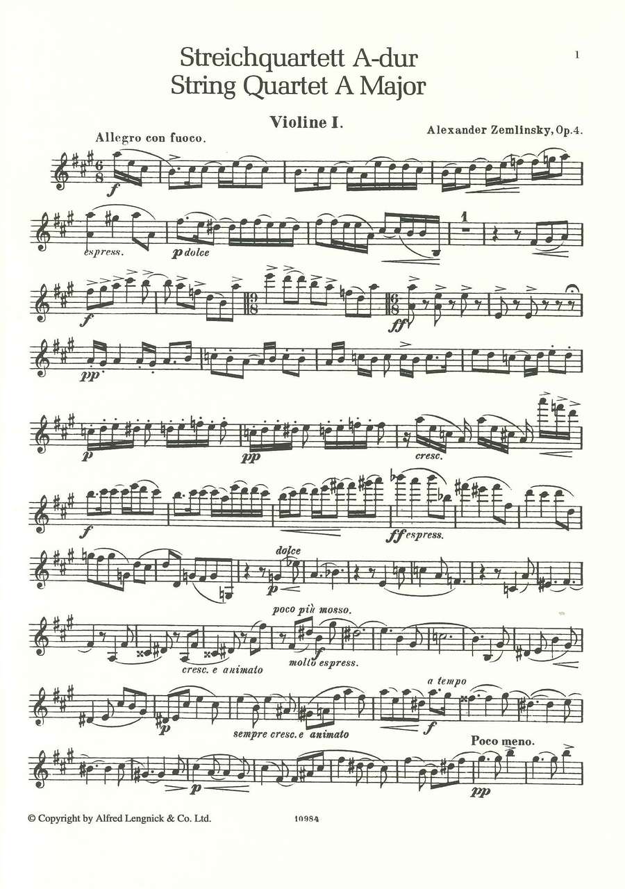 Zemlinsky, String Quartet No. 1 op. 4 (Lengnick)