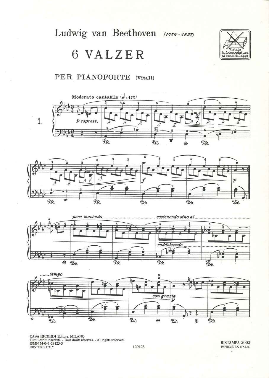 Beethoven, 6 Valzer Anh. 14, Hess 27-32 (Ricordi)