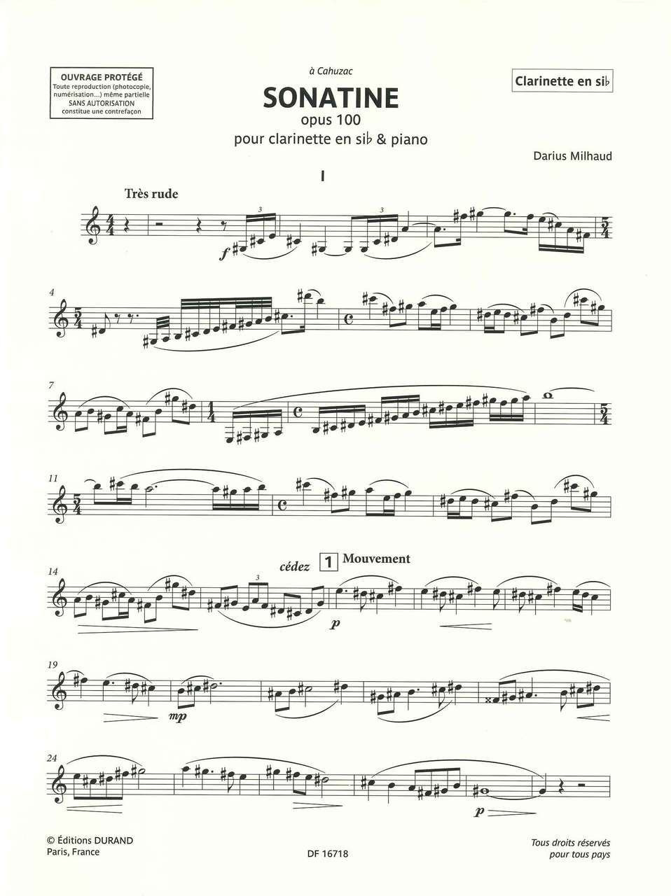 Milhaud, Sonatine op. 100 (rev.) (Durand)