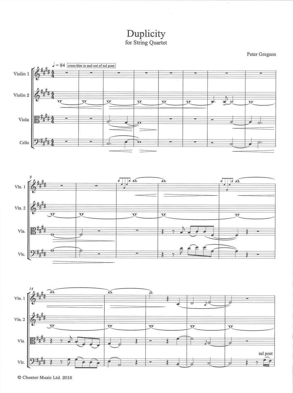 Gregson,P., Duplicity for String Quartet (Chester)