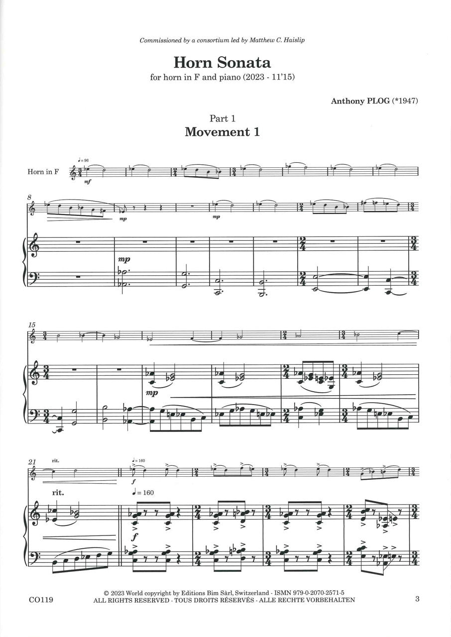 Plog, Sonata (2023) for Horn and Piano (Bim)