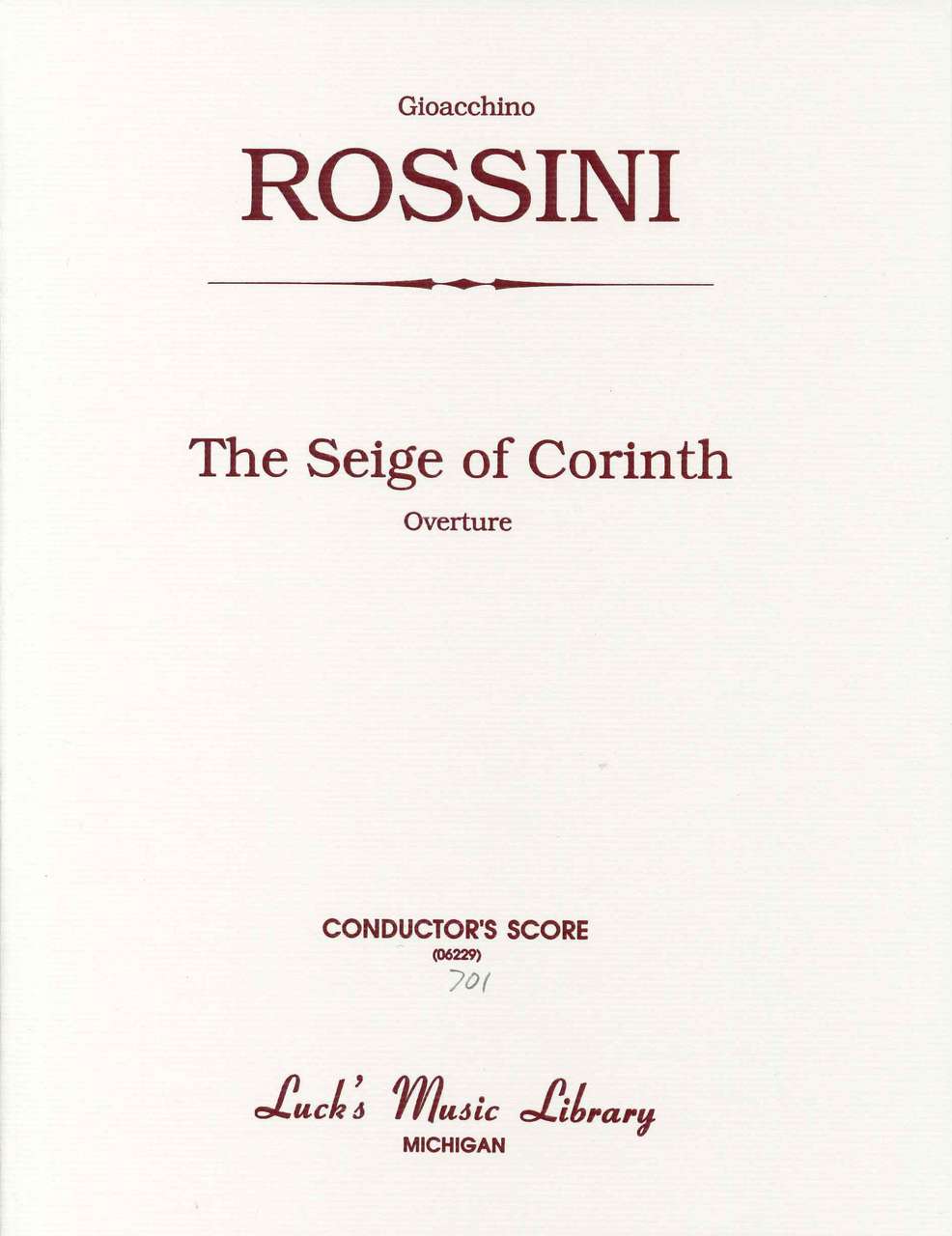 Rossini, Siege of Corinth Ov. Full Score (Luck's Music)