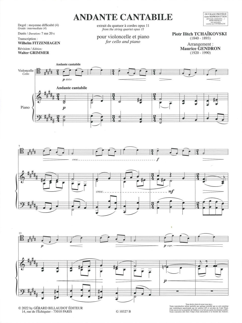 Tchaikovsky, Andante cantabile op. 11 (Billaudot)