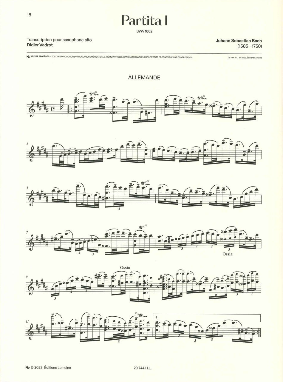 Bach, Partita No. 1 BWV 1002 (SSax Solo) (Lemoine)