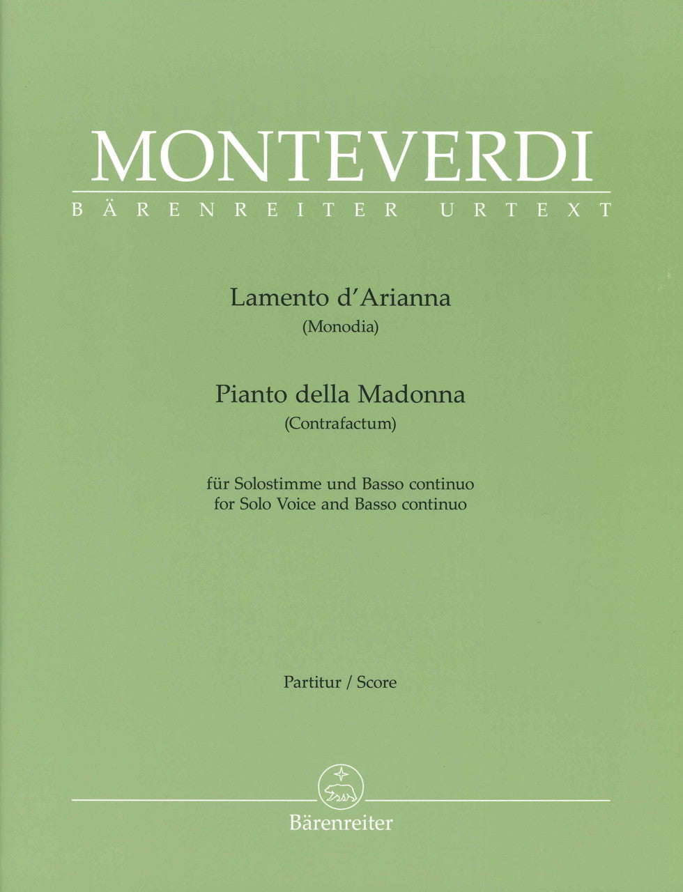 Monteverdi, Lamento d'Arianna (Voice,Bc) (Barenreiter)