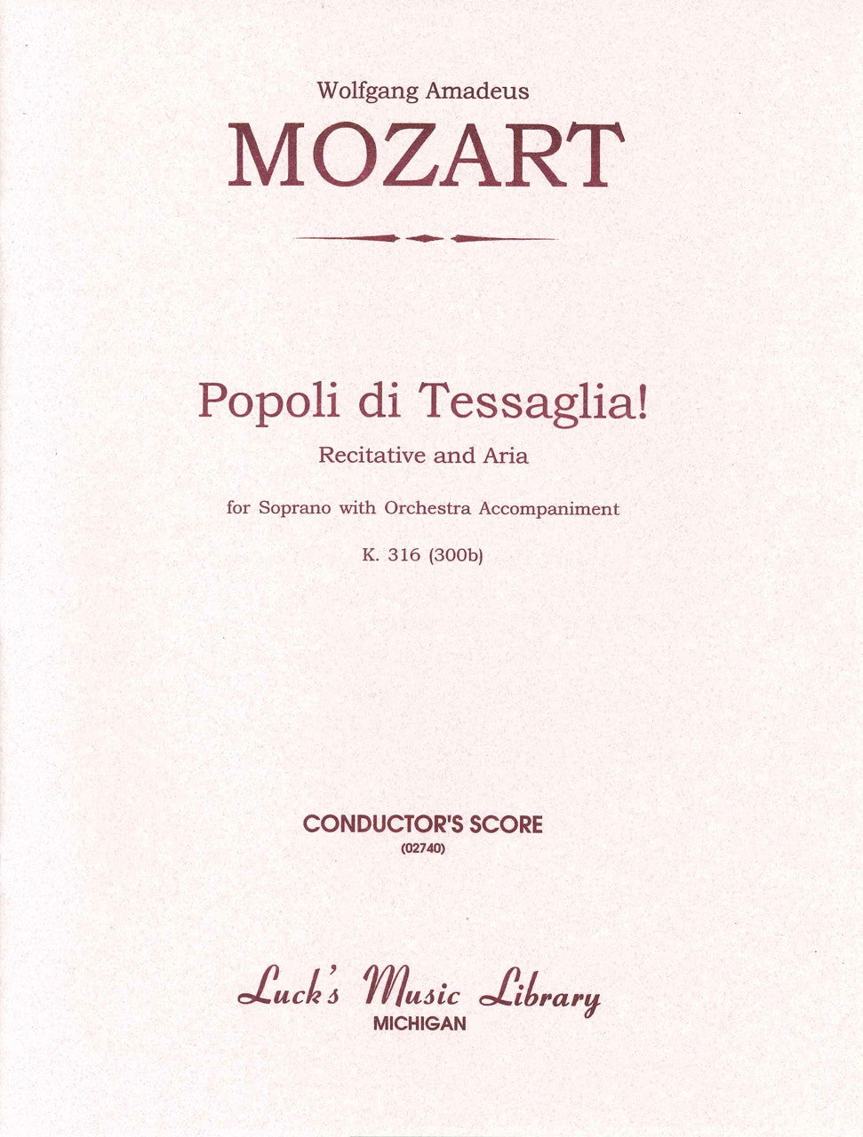 Mozart, Popoli di tessaglia KV 316 Score (Luck's Music)