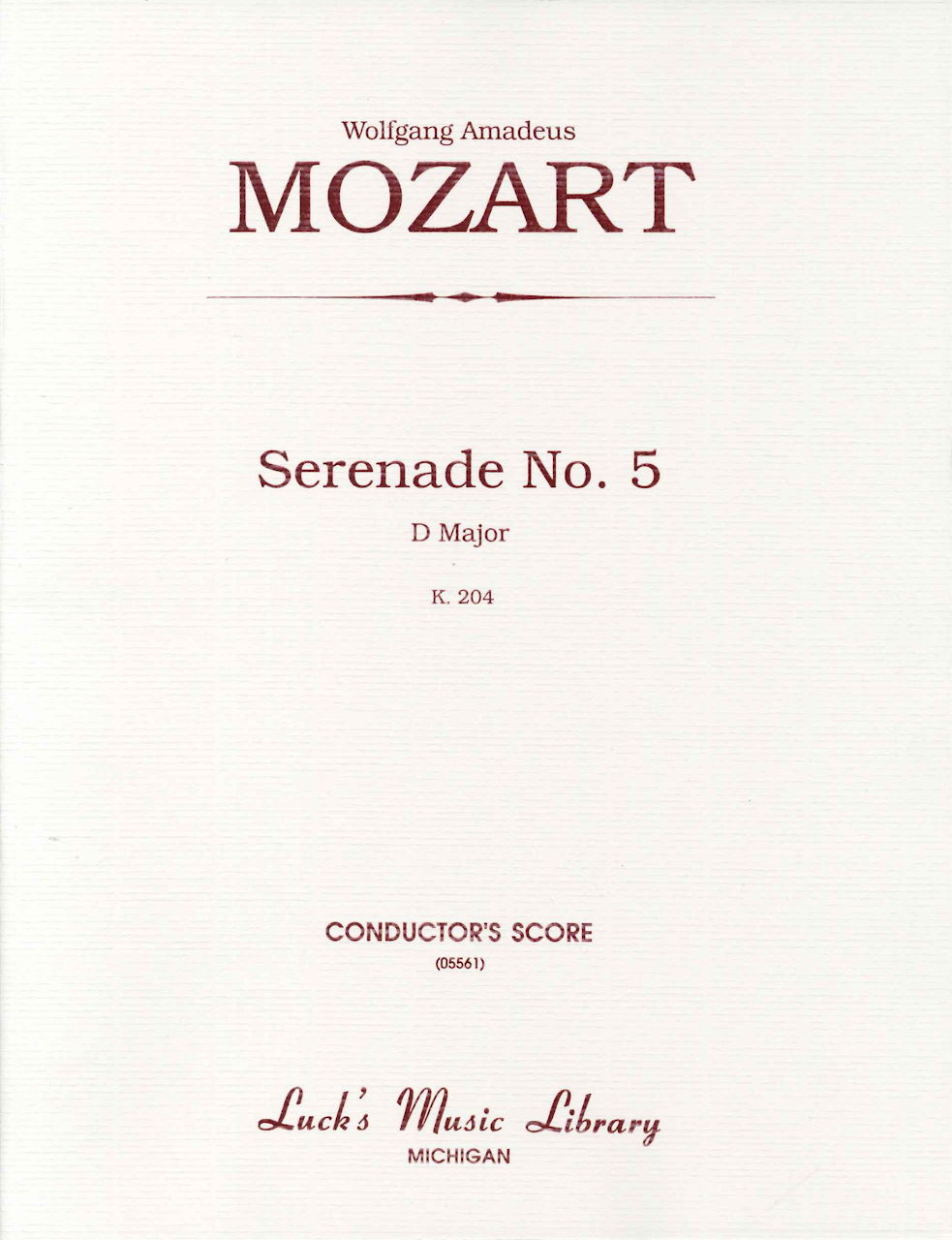 Mozart, Serenade No. 5 in D KV 204 Score (Luck's Music)