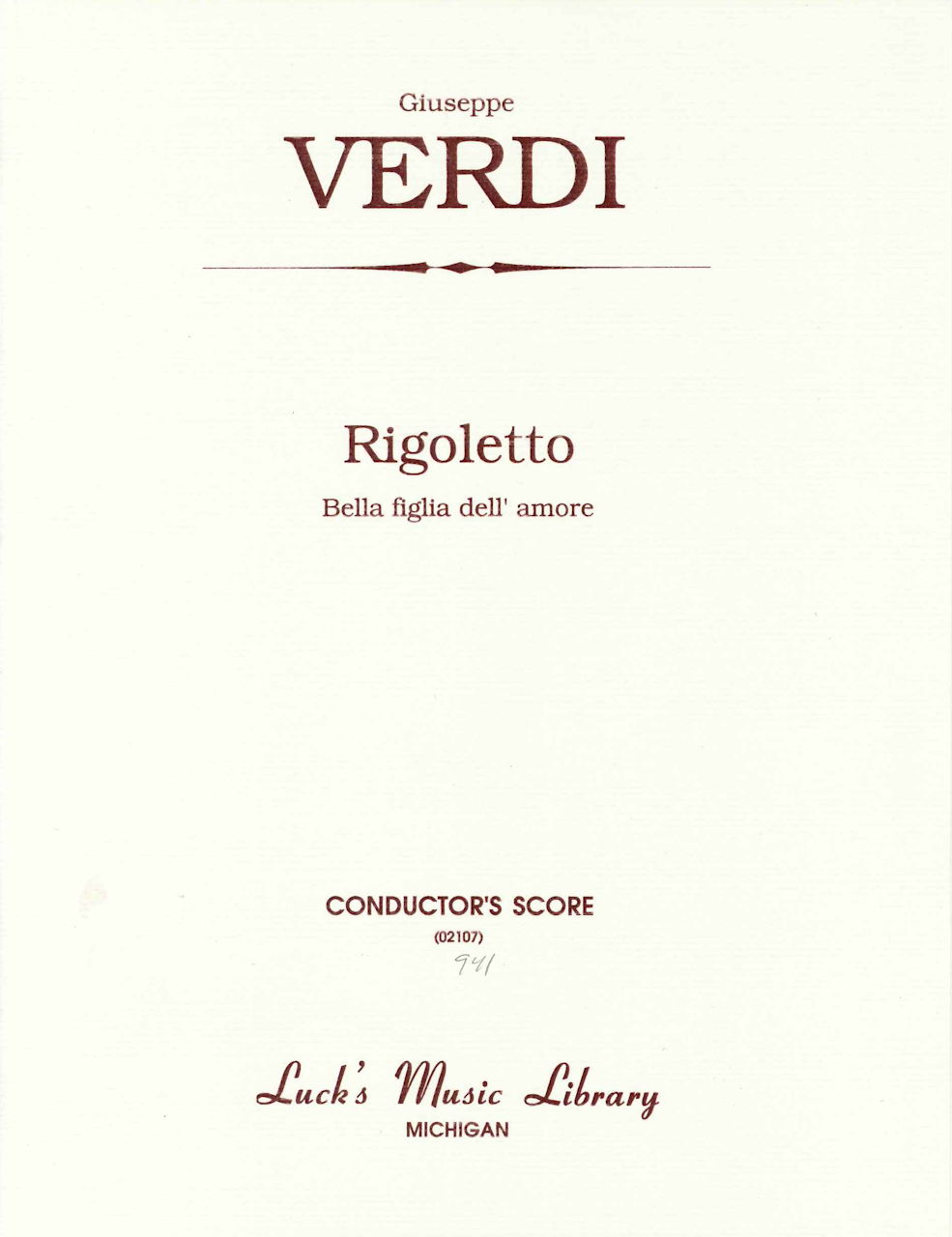 Verdi, Rigoletto, Bella figlia (Score) (Luck's Music)
