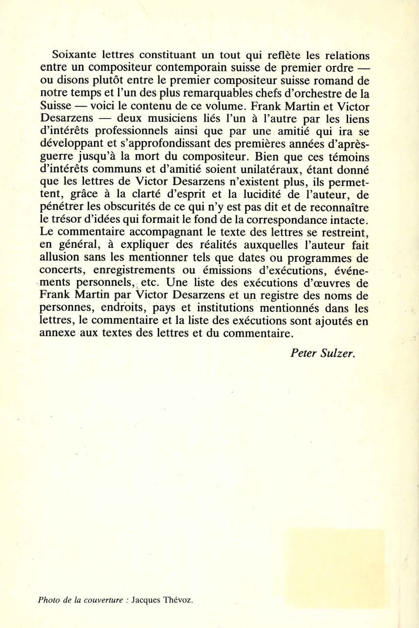Lettres a Victor Desarzens (L'Age d'Homme)