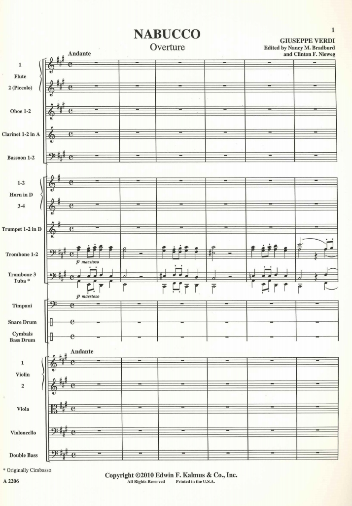 アカデミアミュージック / Nabucco, Overture: Full Score